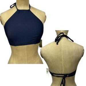 NWT J.Crew Cropped Halter Bikini Swim Top SM Navy Blue Minimal